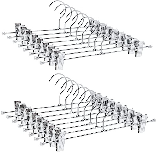 Amber Home 50 Pack Metal Pants Hangers with Clips, Heavy Duty Metal Skirt Hangers with 2-Adjustable Clips, Bottom Hangers for Shorts, Jeans, Trousers (50)