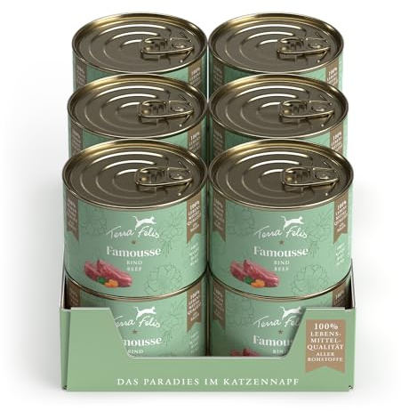 Terra Felis Manzo - Famousse Cibo umido, 12x200g I Cibo per gatti premium con materie prime di qualità alimentare al 100% I Prodotto in Germania | Senza zucchero e senza cereali I Alimento completo
