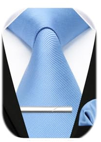 HISDERN Cravate Homme Sergé Mariage Fete et Pinces à cravate & Carre de poche Set