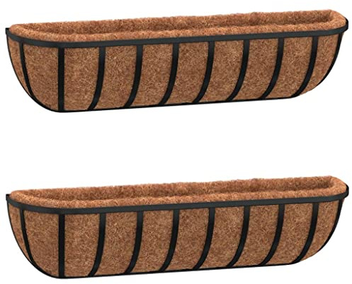 vidaXL Blomlådor 2 st med kokosfibrer svart 91x20x23 cm stål