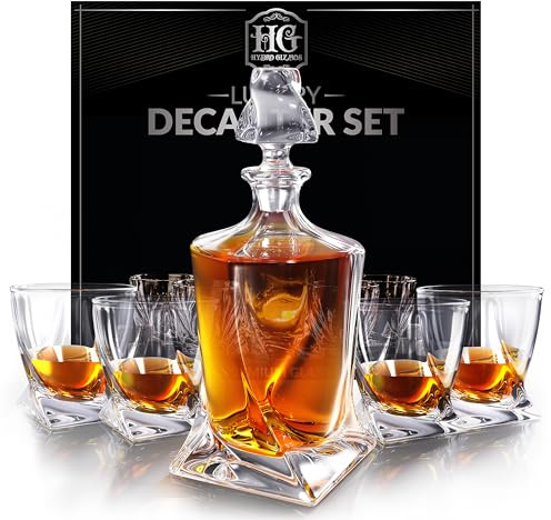 Whiskey Decanter Set for Men with 4 Drinking Glasses for Cognac, Bourbon, Rum, Scotch, Liquor Crystal Clear Decanter Sets House Warming Gifts New Home Whiskey Gifts for Men Dad Him