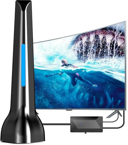 Antenne TV intérieur TNT HD Puissante - Antenne TV Intérieure avec amplificateur portée Longue 420km et 360° Réception, Base magnétique Forte - Récepteur Télévision Numérique，TV USB- 4K 1080P