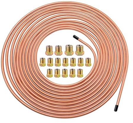 JNNJ Kupfer Bremsleitung, 7.62m 3/16 Bremsleitung, Bremsleitungs Schlauchspule aus Kupferbeschichtete Stahlrohre, Kupfer Verkupfertes Stahl Sortiment für Bördel