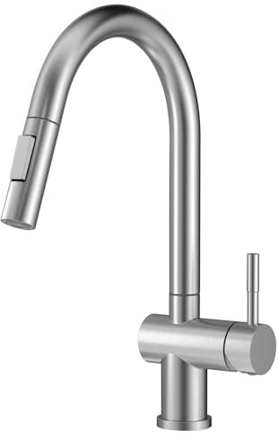 Hochdruck Wasserhahn Küche, SEMANEY Küchenarmatur mit 2 Modus Brause Ausziehbar, Mischbatterie küche 360° Schwenkbar, Einhebel Armatur Spültischarmatur, Gebürstet