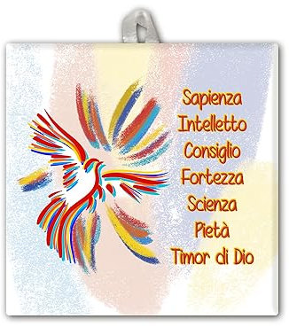 Fratelli Bonella | Piastrella in Ceramica con lo Spirito Santo e i Sette Doni in Scatola Regalo 10x10 cm | Made In Italy