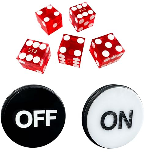 Yuanhe Juego de Dados de Casino, Incluye 5 Dados de Casino serializados de precisión roja de 19 mm y botón de Disco de Encendido/Apagado de Dados de 3 Pulgadas