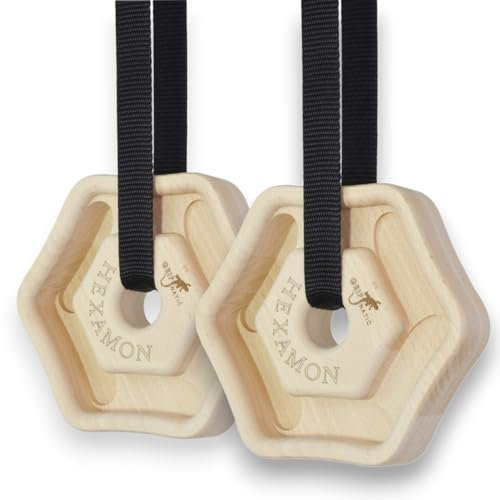 GRIPNATIC Hexamon Tragbares Hangboard – Kletterbrett für Fingerkraft – Holzgriffbrett und verstellbare Riemen – Grifftraining zu Hause – 6 Taschentiefen – Passt in einen Rucksack