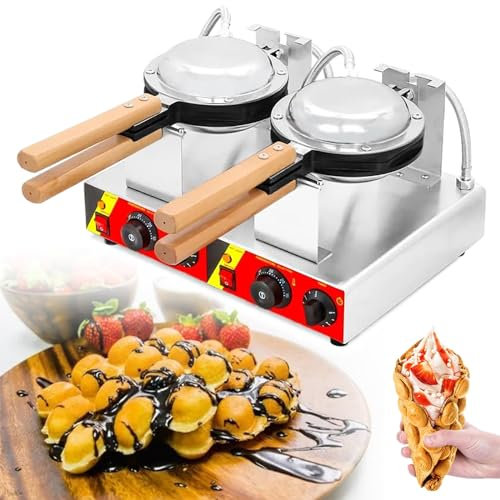 Eastnmythet Máquina Comercial para Hacer gofres con Burbujas, Antiadherente, giratoria de 180°, gofreras y planchas de 2800 W, Mango de Madera, Temperatura de 50-300 ℃, Tiempo Ajustable,220V