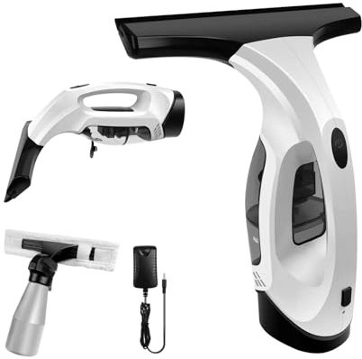 Fenstersauger-Set, Fensterreiniger Set mit bis zu 35 Minuten Leistung, Eektrischer Fensterreiniger, 150ml Wassertank, 300ml Sprühflasche mit Mikrofasertuch für Fenster, Fliesen, Glas, Spiegel