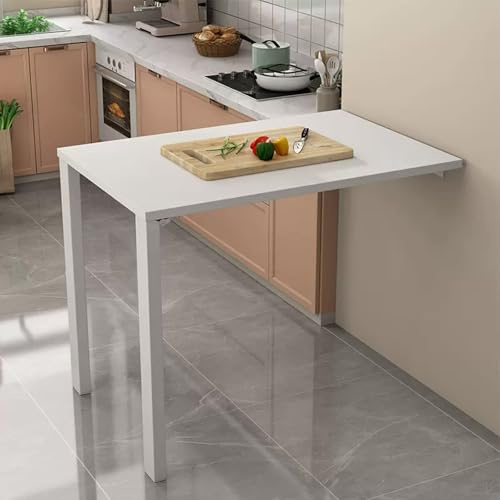 Nordivo Wandklapptisch Küche, Platzsparender Klappbarer Holzschreibtisch - Wandmontierter Tisch (White, 75x50cm)