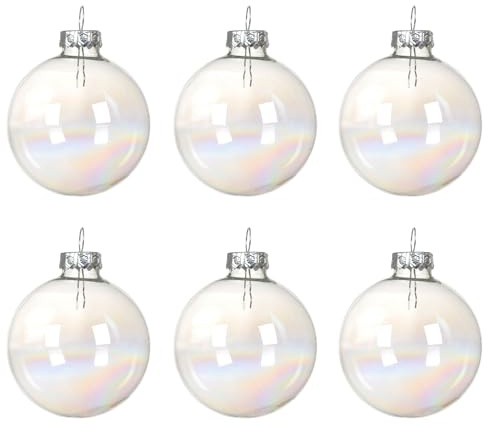 Set mit 6 klaren Glaskugeln, 8cm, glänzend, edel und wiederverwendbar für Weihnachtsbaum