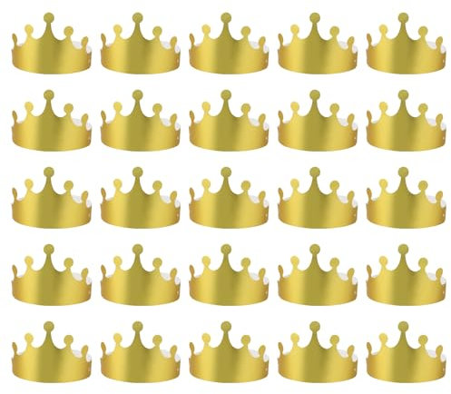 25 corone di carta dorate, corona di compleanno, pieghevole, per bambini, regolabili, per adulti, feste di compleanno, Capodanno, anniversario di matrimonio