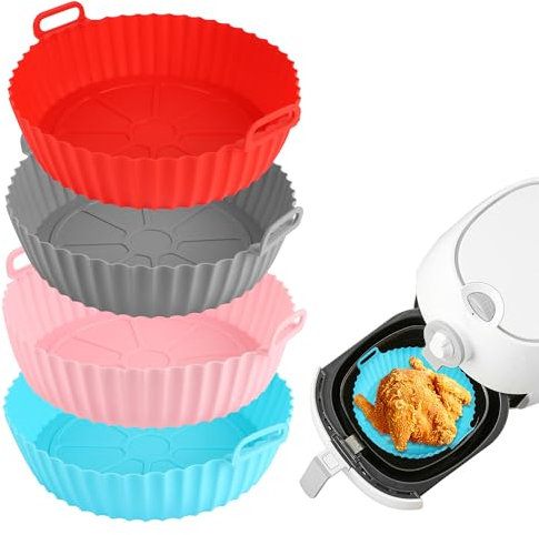 4 Pièces Moule Silicone Air Fryer, Panier de Friteuse à Air Chaud en Silicone Réutilisable 20cm Accessoire Panier de Friteuse à Air pour four, Micro-ondes, Friteuse à air
