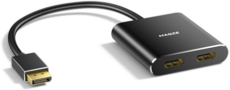 Maqze DisplayPort till dubbel HDMI 4K @ 60Hz adapter - Displayport till 2 HDMI-delare, MST-delare med dubbla bildskärmar för bärbar dator, grafikkort, PC, Windows
