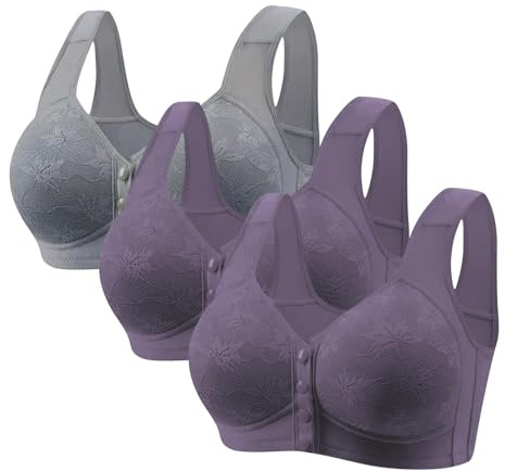 3 Pieces Women Lace Everyday Bra UK Sale Clearance, Front Fastening Bras Ladies Front Closure Sports Bra, Sleeping Bras High Support Large Bust Bralette Leisure Underwear Workout Yoga Crop Top