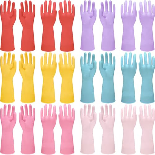 ATZNZIK 12 Pairs Rubber Cleaning Gloves for Dishwashing Reusable Kitchen Gloves for Washing Dishes and Household Non-Slip Cleaning Dish Gloves for Women Men,Large