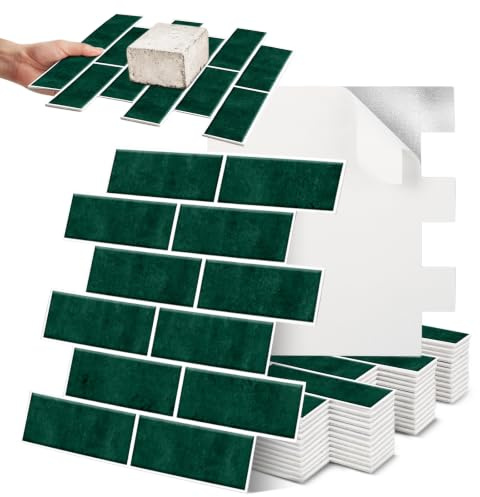 3D-kakeldekaler, 10 stycken självhäftande kakeldekaler, klistermärken för köksbacksplash, väggkakel Metro för vardagsrum, sovrum, kök, badrum (mörkgrön)