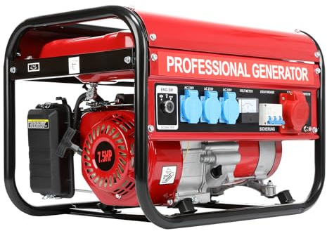 Stromgenerator Benzin Notstromaggregat für Garage Werkstatt Baustelle max. 6500W, 3000W Dauerleistung, 15 L Tank, 4-Takt OHV-Motor, 3x 230V Steckdosen, Überlastschutz AVR-Funktion