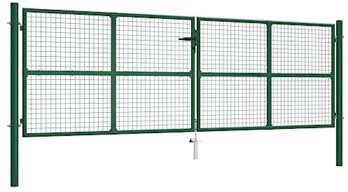 Portail de clôture - Porte de cour - Double porte en acier - 390 x 125 cm - Vert - Pour jardin, cour, terrasse