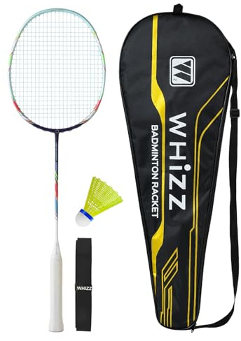 BAIHUALIN WHiZZ R7000 - Set di racchette da badminton in fibra di carbonio, leggera, con custodia per il trasporto, cinghia e volano, colore: Viola