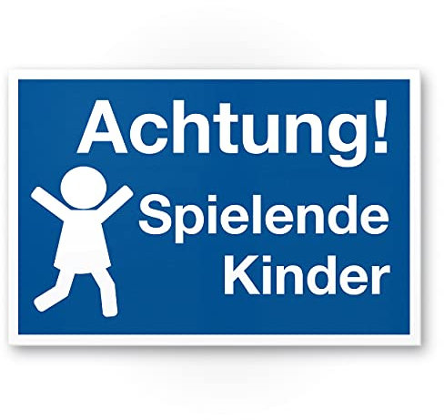 Komma Security Achtung Spielende Kinder Schild 20 x 30 cm Hinweisschild Warnzeichen Warnschild langsam fahren Warnung Hinweis Spielstraße Spielplatz - Vorsicht spielende Kinder
