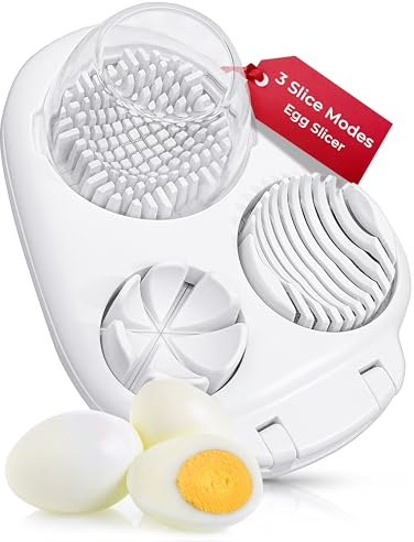 CraftyCrocodile Egg Slicer for Hard Boiled Eggs - 3 Slice Modes Egg Cutter, Heavy Duty, Stainless Steel Dicer - Kitchen Chopper Tool for Strawberry, Mushroom, Grape, Cherry Tomato - White