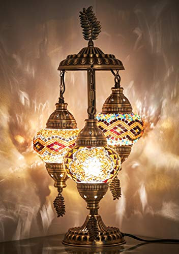 DEMMEX Stunning 3 Globe Turkish Moroccan Mosaic Bohemian Table Desk Bedside Night Lamp Light Lampshade, 53cm (Bohemian Rug)