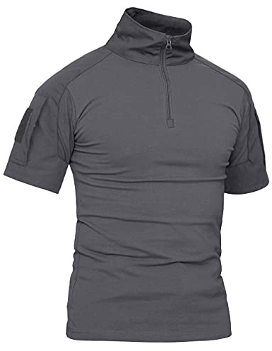 KEFITEVD Camisa de Manga Corta para Hombre Camuflaje del Ejército de EE. UU. Funcional Táctica Camo Laushirt Verano Gris L