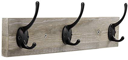 Sageme Wall Mounted Coat Rack,Wooden Entryway Vintage Rustic Coat Rack Hat Hanger Rack Zinc die-cast 3-Hook Rail for The Entryway, Bathroom, Bedroom, Kitchen, Mudroom (3 Hooks, Pinewood)