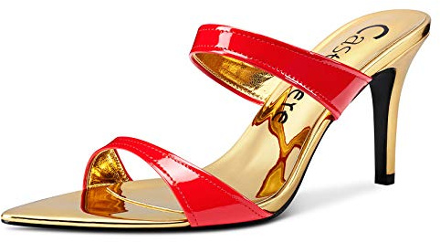 Castamere Escarpins Femme Bout Ouvert Sandales Bride Cheville Slingback Aiguille Talon 8CM Rouge Or Chaussures EU 38