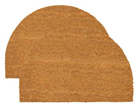 Nicola Spring Half Moon Coir Door Mats - 60 x 40cm - Classic - Pack of 2 - Decorative Indoor Front Door Floor Mat Entry Dirt Trapper Rug Outdoor Boot Scraper Non Slip Backing Doormat