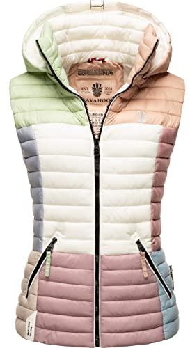 Navahoo Women's Quilted Vest with Removable Hood Colourblocking Style Shadaa Multiculti XS - 3XL, Multicolour pastel, M