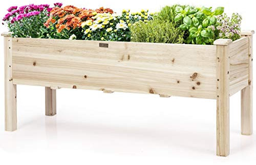 RELAX4LIFE Huerto Urbano de Madera de Abeto 120x43,5x51cm, Jardinera Elevada con 5 Agujeros de Drenaje para Verduras, Flores, Frutas, Mesa de Cultivo para Adultos y Niños, Carga 100kg （Natural）