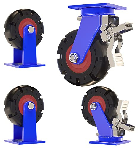 WORDFUN Solid Rubber Wheels 6 Inch 8 Inch 10 Inch 12 Inch（Set of 4）2000lbs Load Per Caster, Heavy Duty/Highly-Elastic Mute Castors with Brakes, Swivel Caster Wheel for Wheelbarrows