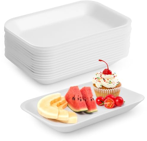 60 bandejas de espuma para manualidades, bandejas desechables de espuma blanca para aves de corral, carne, frutas, platos de comida asada, platos rectangulares para manualidades, manualidades para la