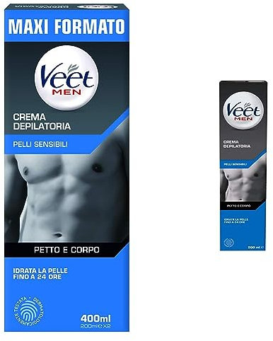 Veet For Men Crema Depilatoria per Uomo Pelli Sensibili, 400 ml, 2 x 200 ml & For Men Pelli Sensibili (Depilazione classica, 1 confezione da 200ml)