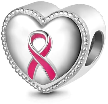 GNOCE Charme Sensibilisation au Cancer du Sein Cœur Ruban Rose pour Femmes, Cadeau de Perle pour Elle