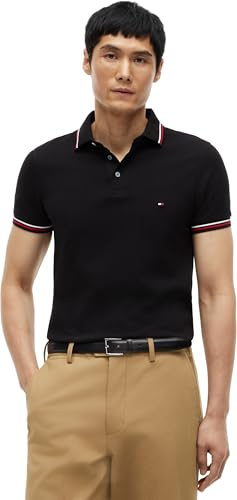 Tommy Hilfiger Men's Tipped Slim FIT Polo MW0MW37346 S/S Polo, Black, XL