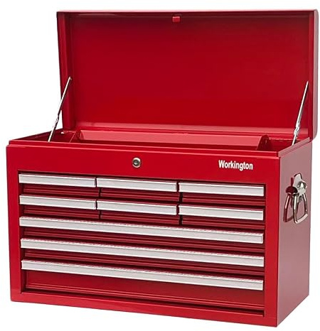 Workington Professional Industrial Portable Metal Tool Chest with 9 Drawers, 26 9-Drawer Tool Chest Cabinet with Ball Bearing Drawer Slides, Steel Tool Storage Box Organizer 4016 Red