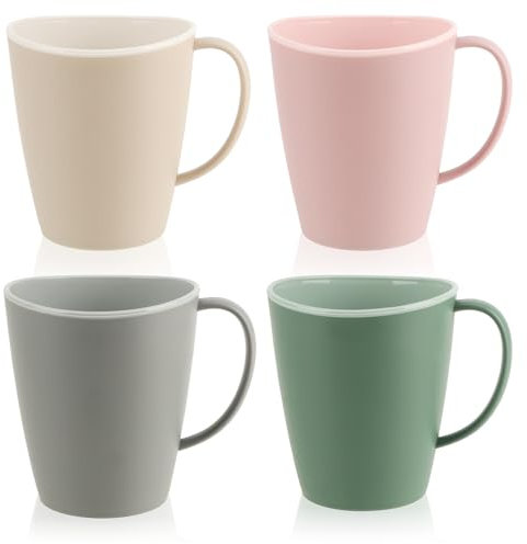 COM-FOUR® 4x taza de café con asa 360 ml - juego de tazas aptas para lavavajillas - taza reutilizable de plástico - taza de plástico - taza con asa [la selección varía] (Colores pastel - multicolor)