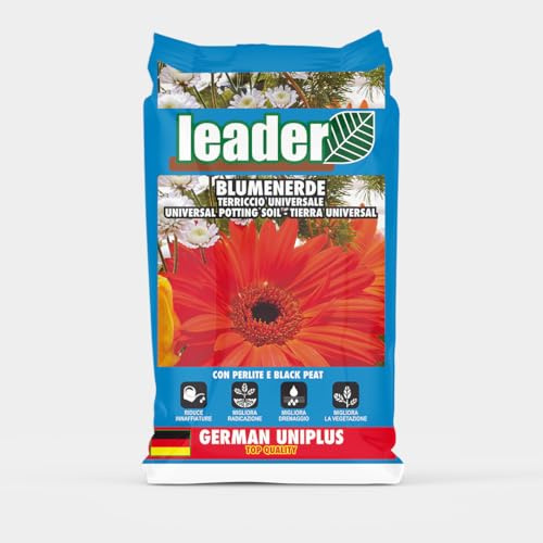 LEADER, Terriccio Universale, Ideale per Piante Verdi e da Fiore, Da Giardino, Terrazzo ed Interni, Con Fertilizzante e Perlite, Migliora Radicazione, Drenaggio e Vegetazione, Sacchetto da 70L