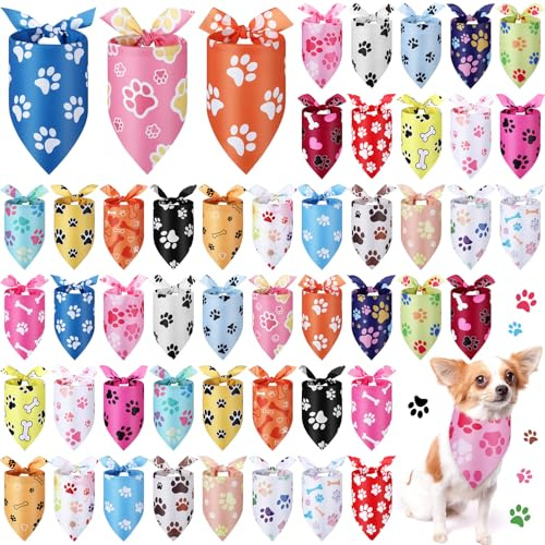 Abbylike 100 Pcs Paw Print Dog Bandanas Bulk Cute Footprint Bandanas for Dogs Triangle Kerchief Bib Scarf for Pets Halloween Party Costume Photo Props Daily Accessories Pet Shops (25.6 x 17.7 x 17.7)