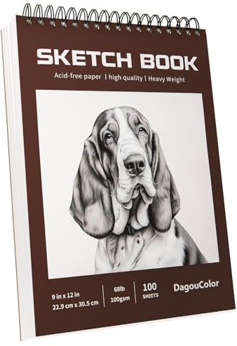 DagouColor Skizzenbuch, 1 Pack, 100 Blatt (200 Seiten) Säurefreies Zeichenpapier, 100GSM Spirale Skizzenpad für Anfänger Künstler Erwachsene Kinder, 22.9CM X 30.5CM