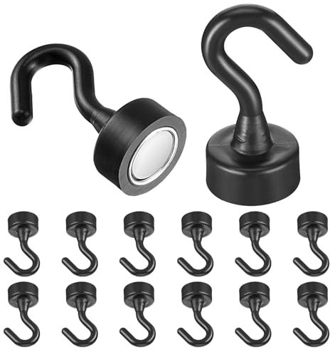Wanmu 12Pcs Magnetic Hooks, Mini Magnetic Hooks Cruise for Hanging, Black Small Magnet Cute Hook for Refrigerator, Tiny Cruise Hooks for Classroom, Office, Kitchen, Cruise Cabin