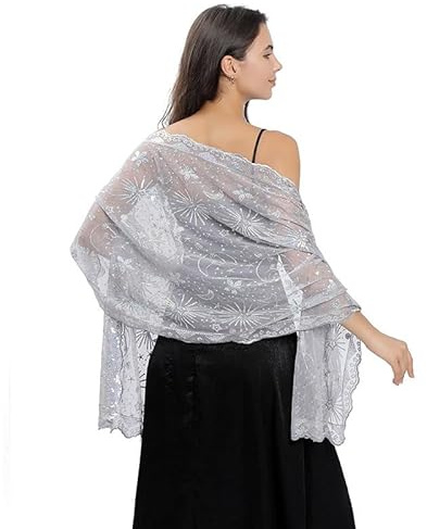 Makroyl Women's Sequin Shawls Wraps For Evening Dresses Female Sparkly Sheer Mesh Wedding Scarf Capes Shrugs For Bolero Evening Party