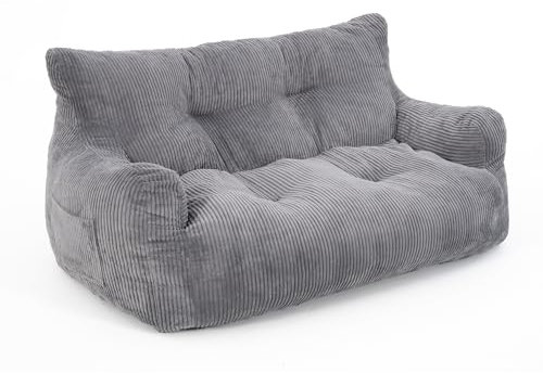 Pamapic bönsäck, stor bönsäcksstol med fyllning ingår, bekväm stol med bärbart handtag, 2-sits soffa för vardagsrum, sovrum, spelrum, grå