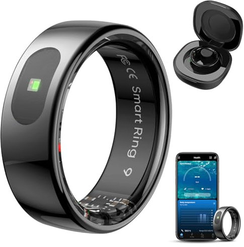 Smart Ring - Anillo de salud para hombre y mujer, Android e iOS, con frecuencia cardíaca, rastreador de sueño, rastreador de actividad impermeable para tiempo deportivo, distancia, calorías, negro (#8