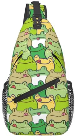 Färgglad och söt tecknad groda bröstväska unisex bröstväska lätt bröstväska korsryggsäckar för kvinnor resor vandring 19 x 39 cm