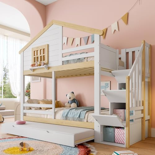 Soweiz Cama apilable, 90x200cm, hidráulica, con rejilla de cama, espacio de almacenamiento debajo de la cama, decoración de ventana y hogar (Blanco Natural)