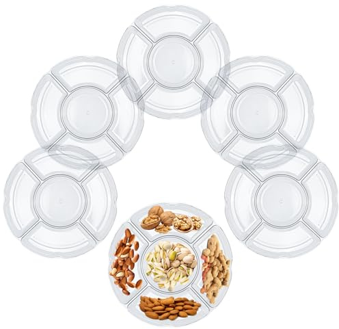 XCWTBL 5 Pack Clear Compartment Trays with 5 Section, Reusable Plastic Trays and Platters for Parties, Serving Dishes & Platters for Parties Snacks Fruit Candies Dessert Nibbles Nuts